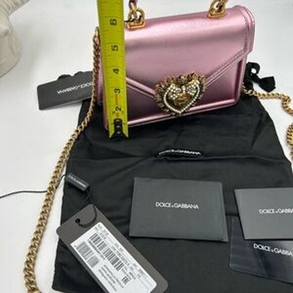 Women's Dolce & Gabanna pink leather top handle bejeweled bag made in Italy - Picture 6 of 16